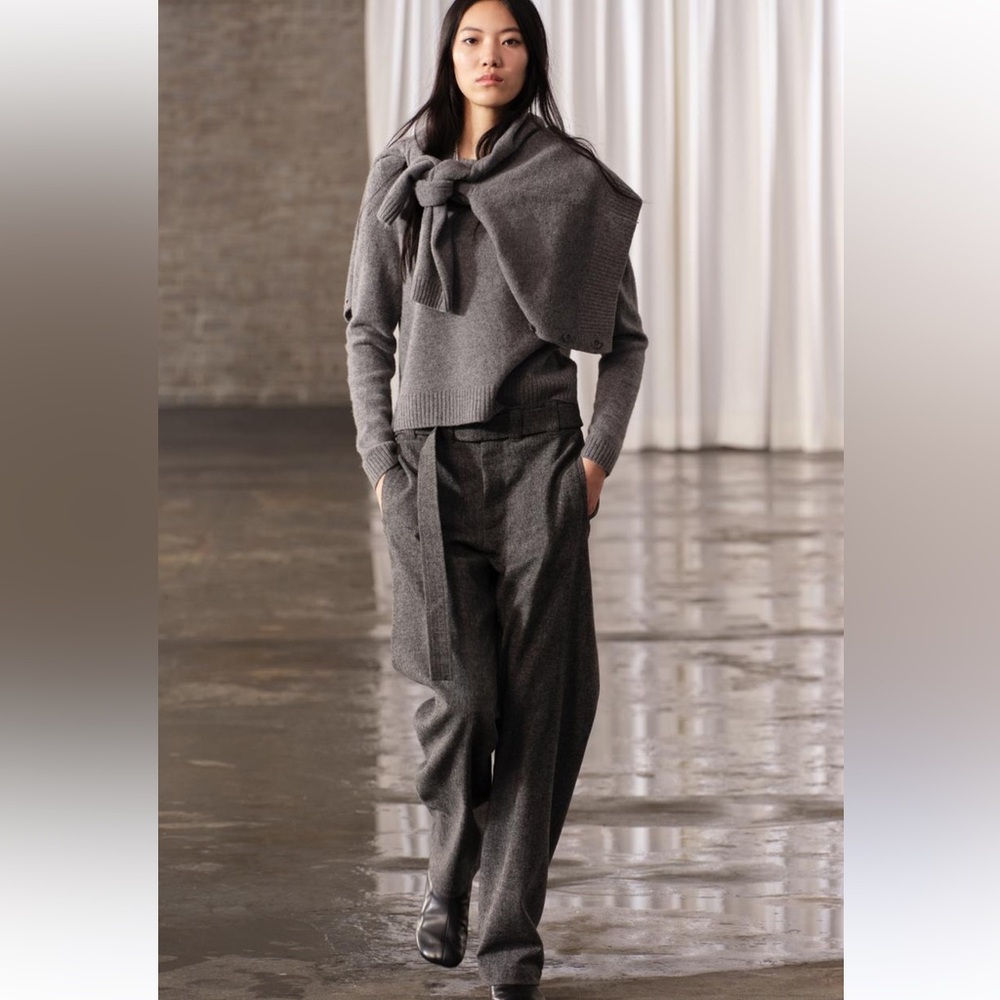 Zara Wool Blend Wide Leg Mid Rise Pants ZW Collection Gray Marl size XS NWT - Picture 3 of 16